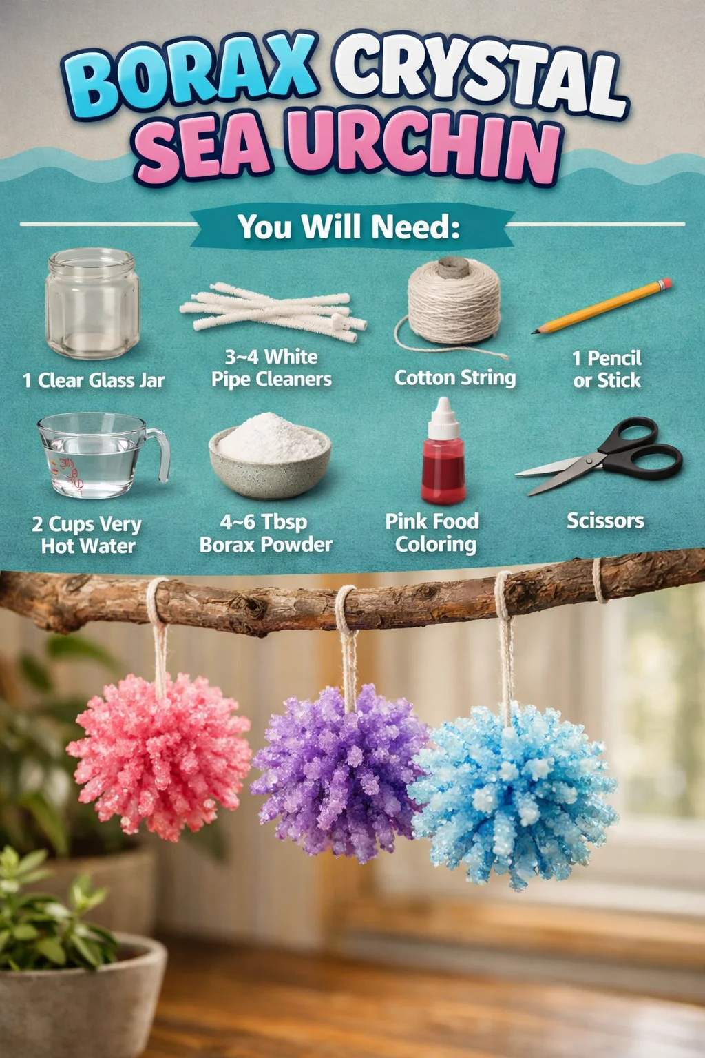 Beautiful Borax Crystal Sea Urchin crafted from natural borax crystals