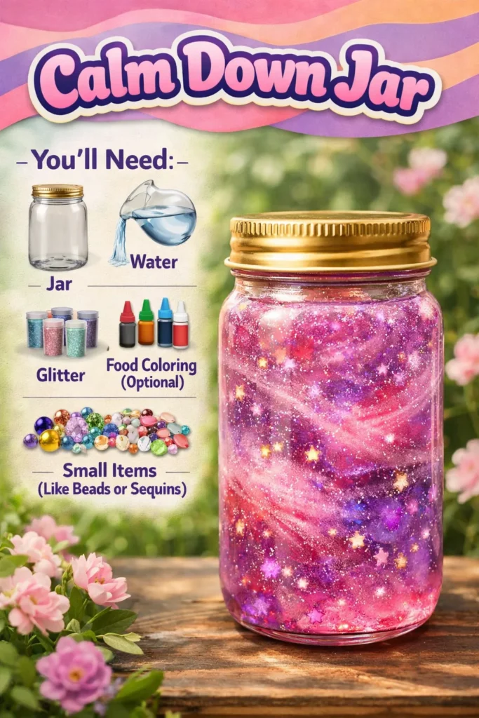 A colorful Calm Down Jar designed for stress relief and mindfulness activities.