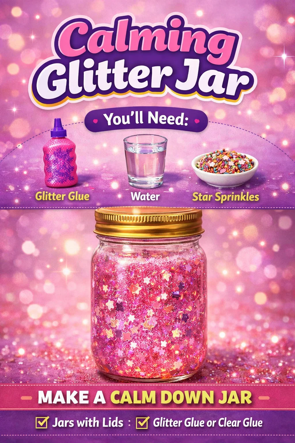 Calming glitter jar for stress relief and mindfulness activities.