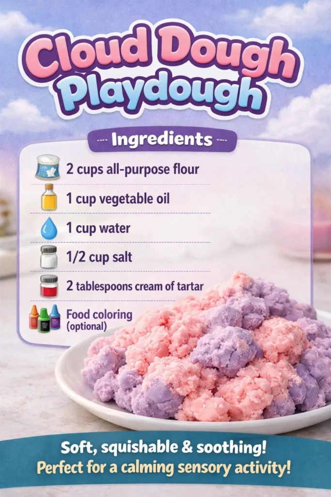 Colorful Cloud Dough Playdough for sensory play and creativity.
