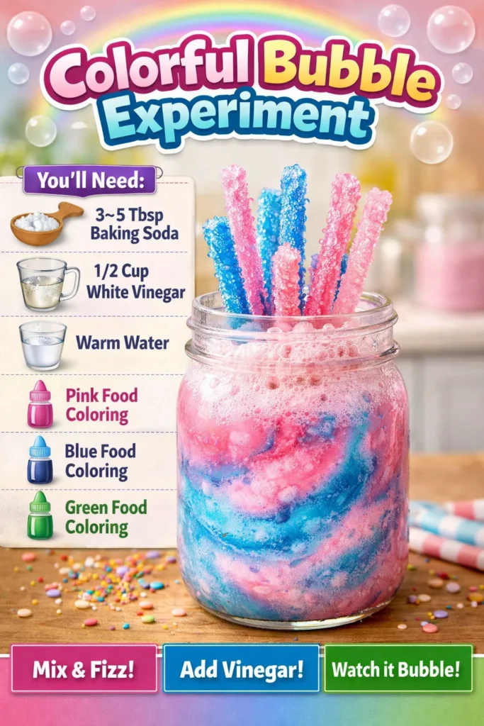 Colorful Bubble Experiment showcasing vibrant bubbles in various hues.