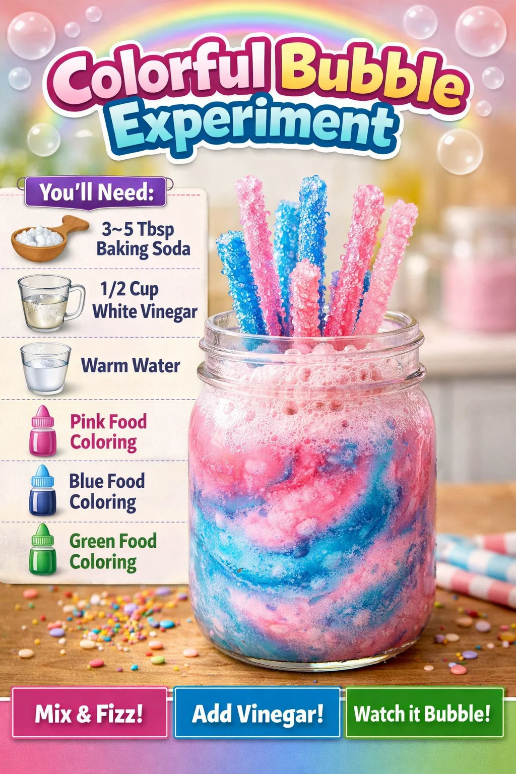 Colorful Bubble Experiment showcasing vibrant bubbles in various hues.