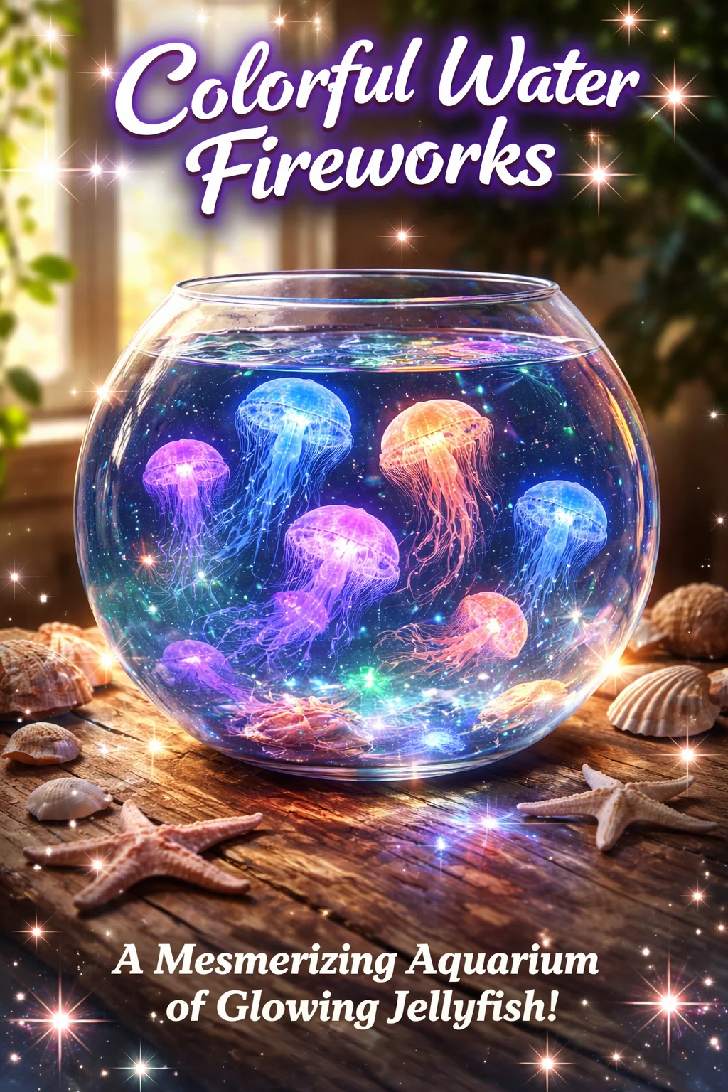 Colorful water fireworks display illuminating the night sky