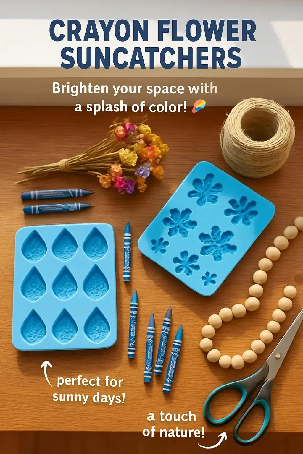 DIY crayon flower suncatchers for bright and colorful home decor.