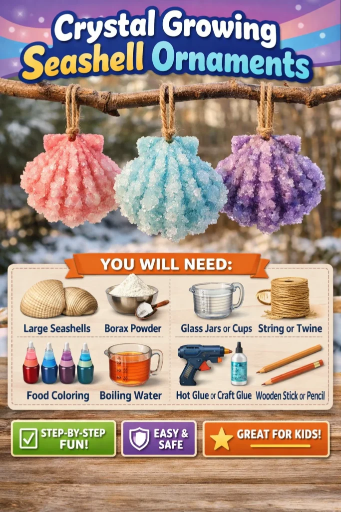 Handcrafted crystal growing seashell ornaments for unique decoration