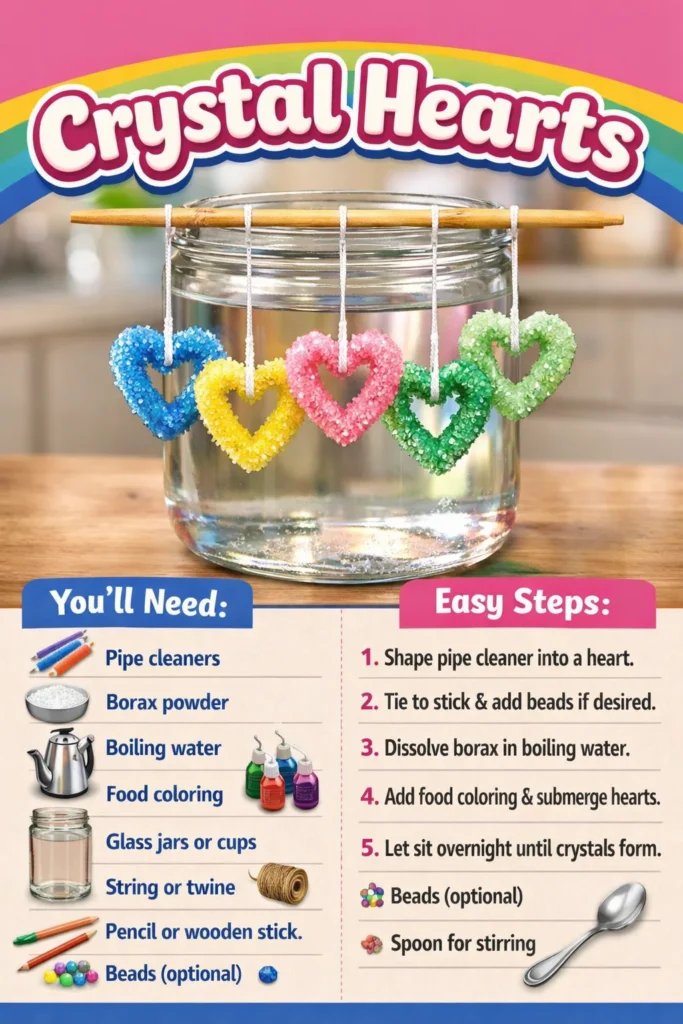 A collection of elegant Crystal Hearts in various colors and sizes.