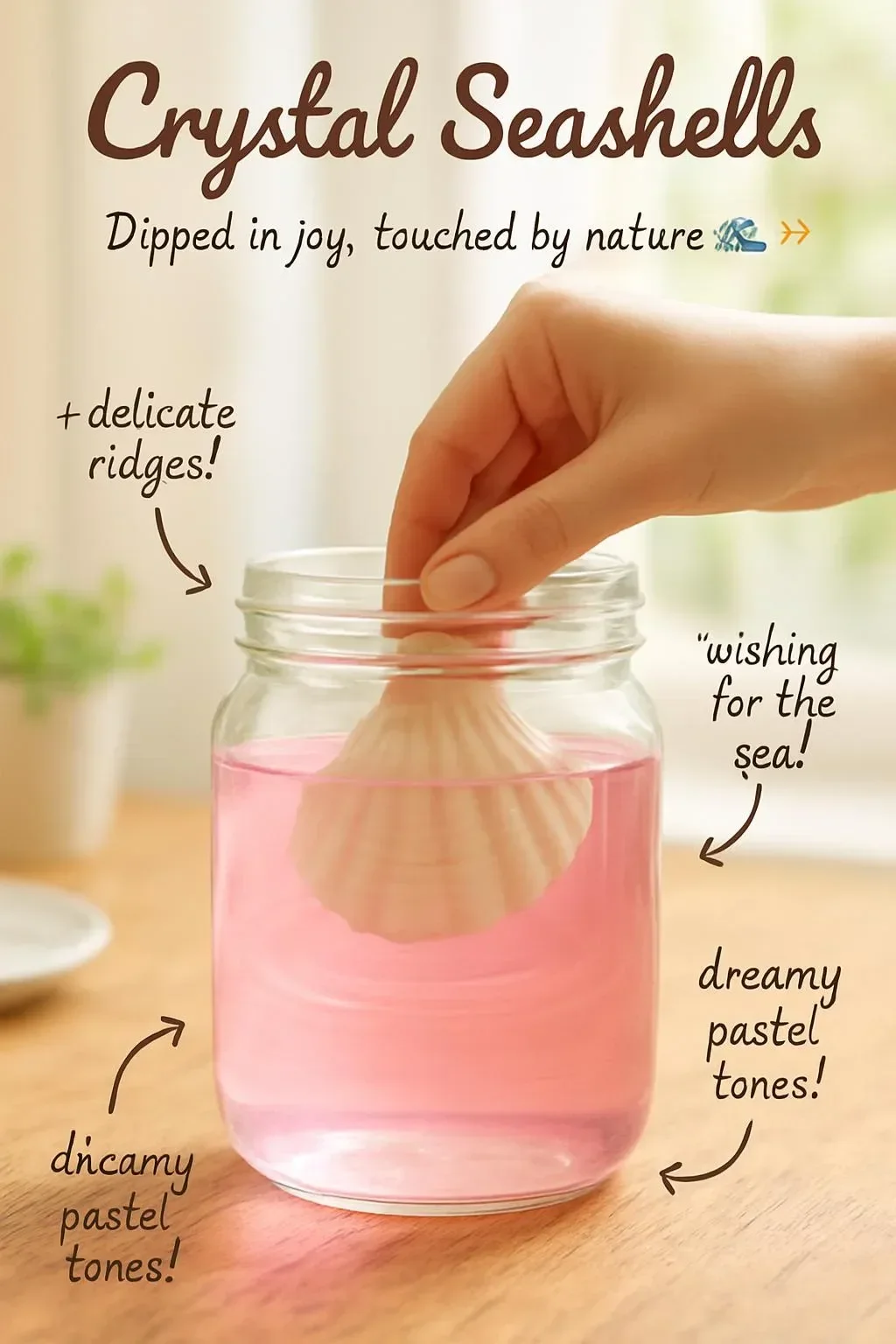 Beautiful crystal seashells displayed in a decorative setting