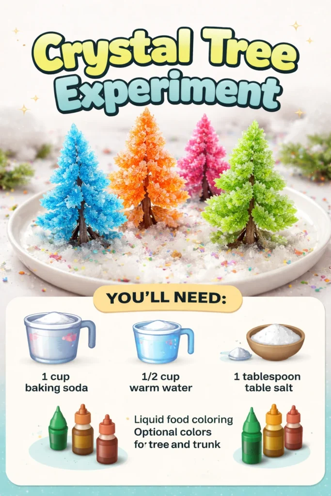 Colorful Crystal Tree experiment showcasing crystal growth and formation.