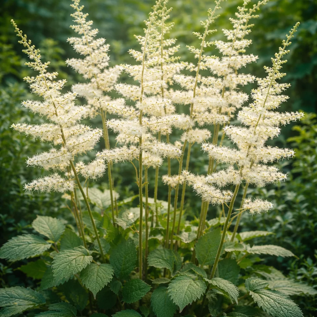 False Goat's Beard (Astilbe biternata) with feathery flower clusters in a woodland setting.