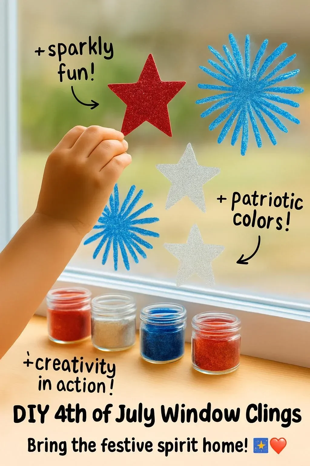 Colorful DIY 4th of July window clings for festive home decoration