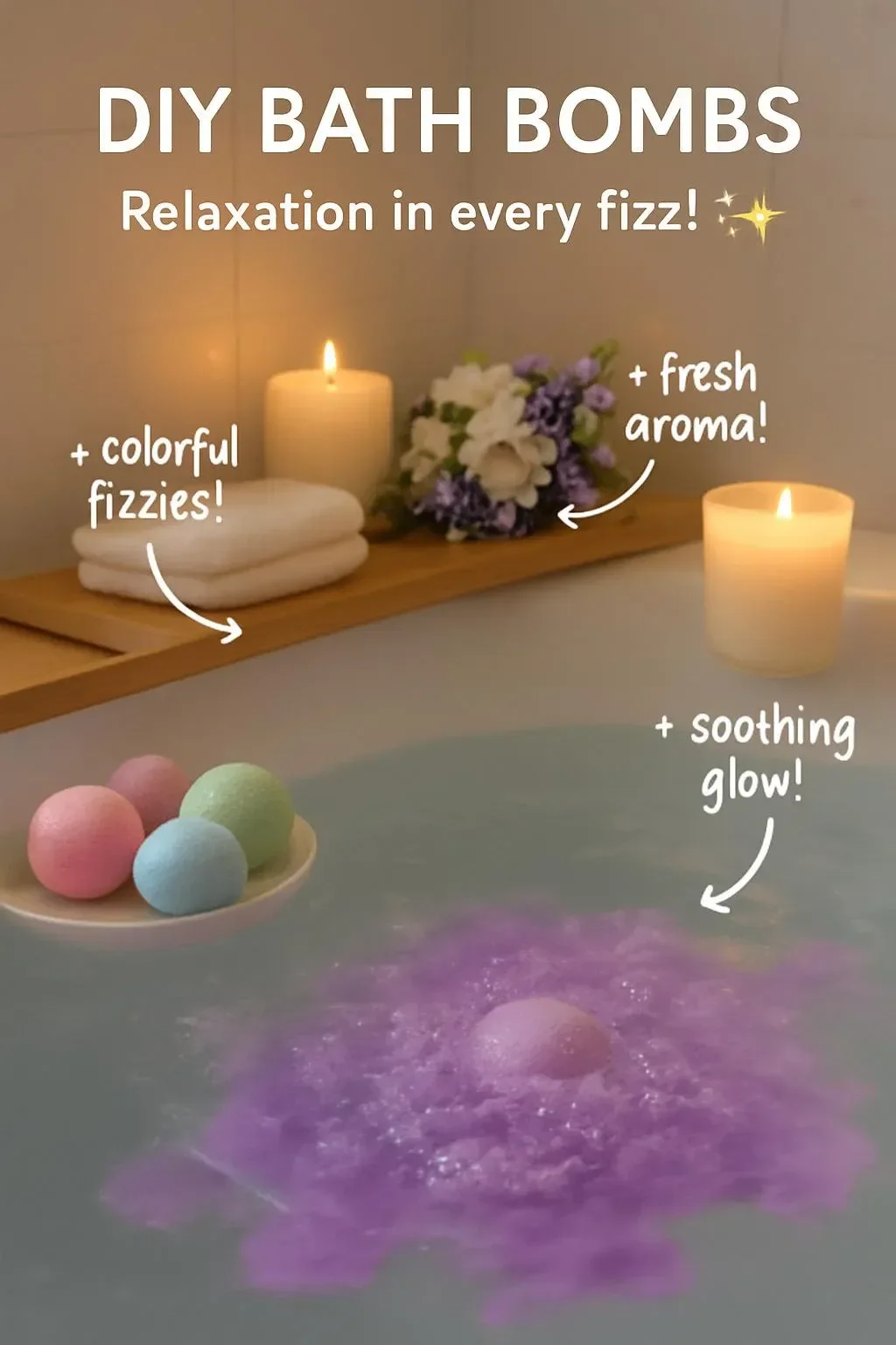 Homemade colorful DIY bath bombs ready to dissolve in water.