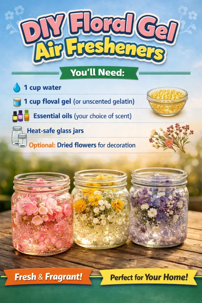 Homemade floral gel air fresheners in decorative jars