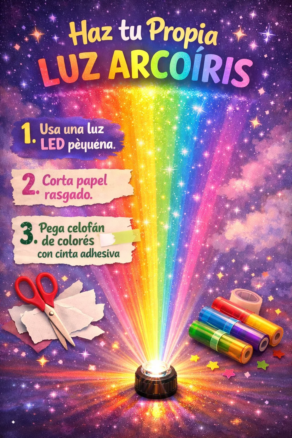 DIY rainbow light projector illuminating a room with vibrant colors