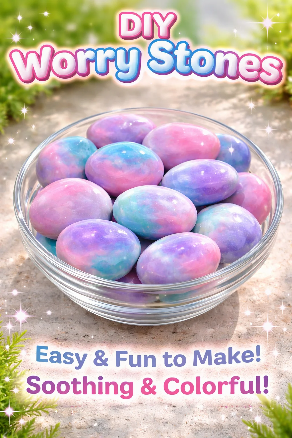 Handmade DIY worry stones for stress relief and anxiety management.