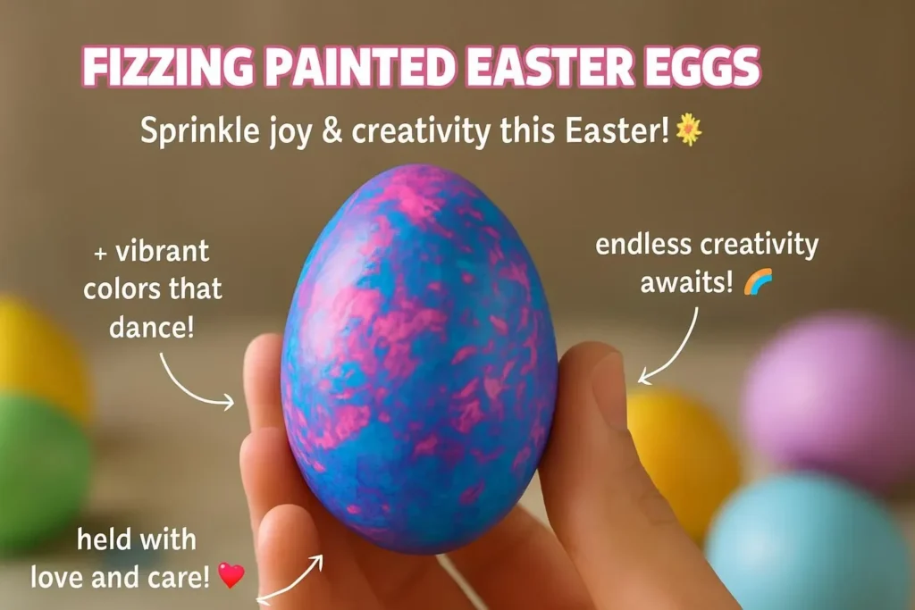 Colorful fizzing painted Easter eggs displayed for a festive celebration.