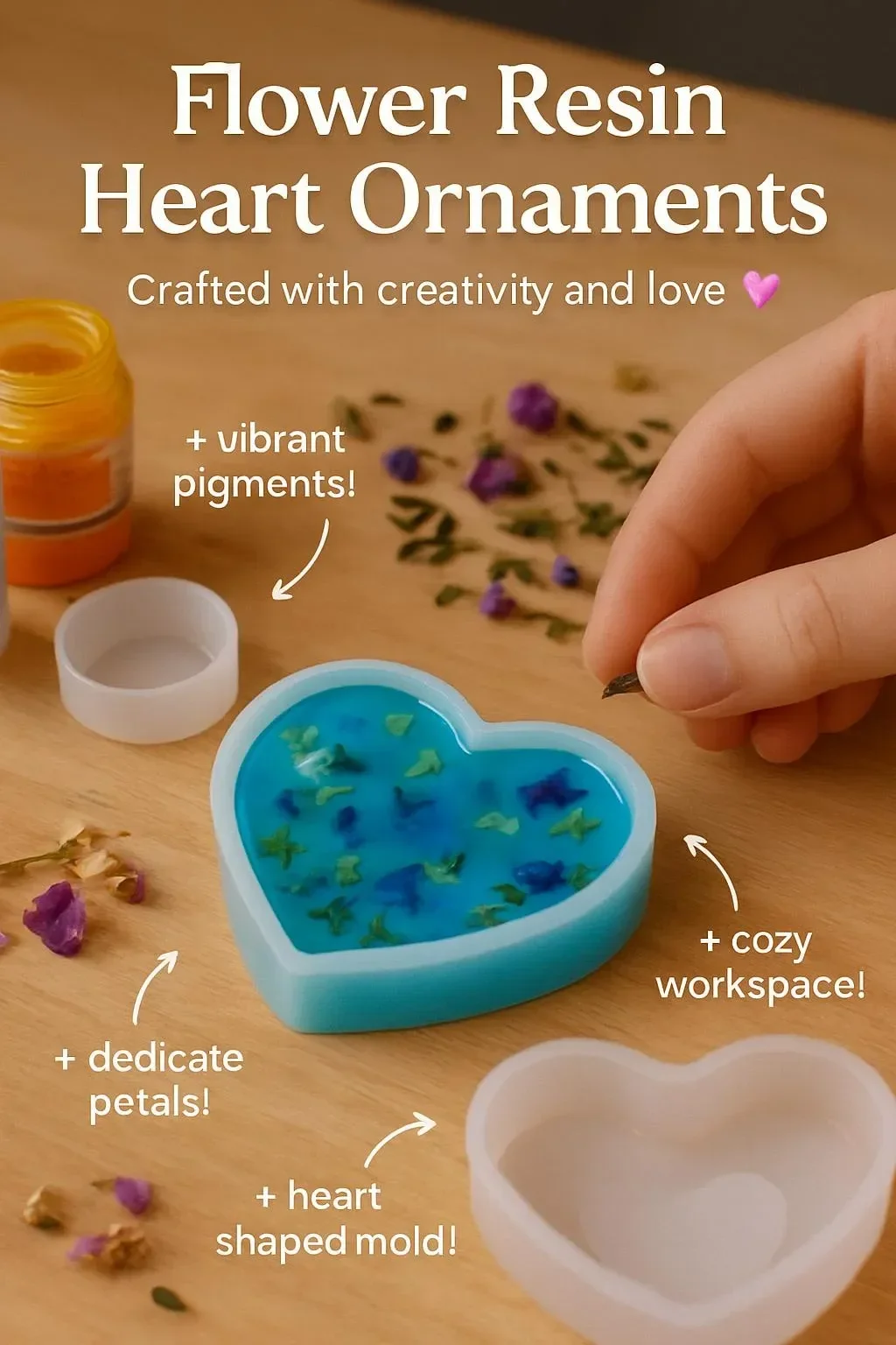 Handcrafted flower resin heart ornaments for home decoration and gifts