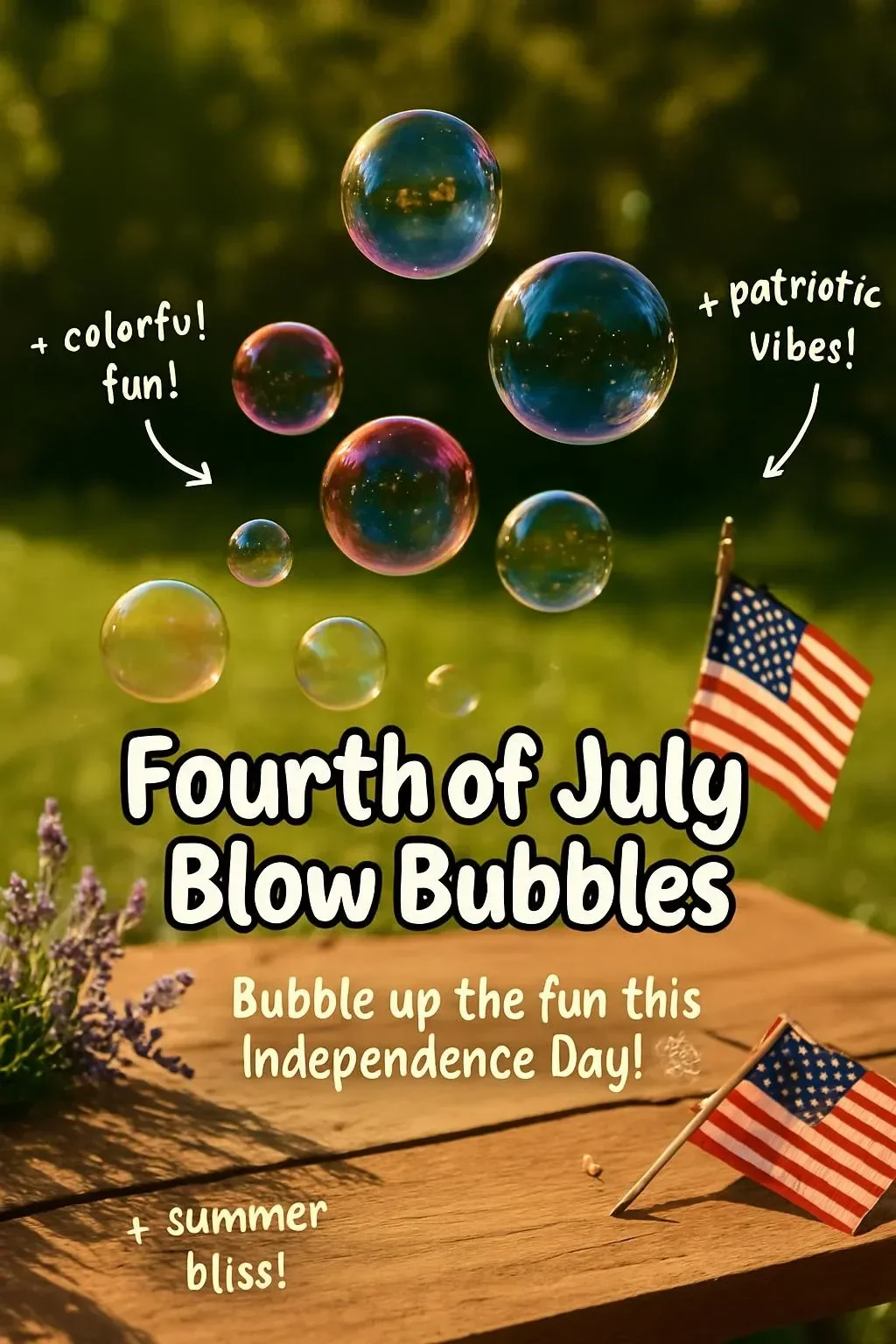 Children blowing bubbles during a Fourth of July celebration.