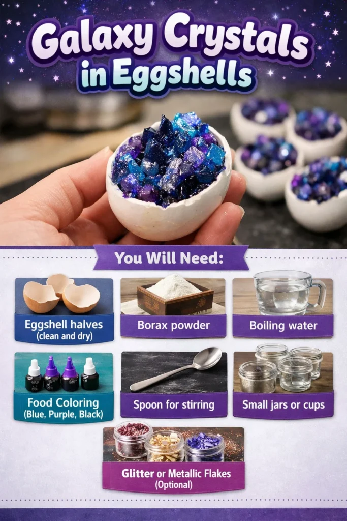Beautiful Galaxy Crystals nestled inside decorative eggshells
