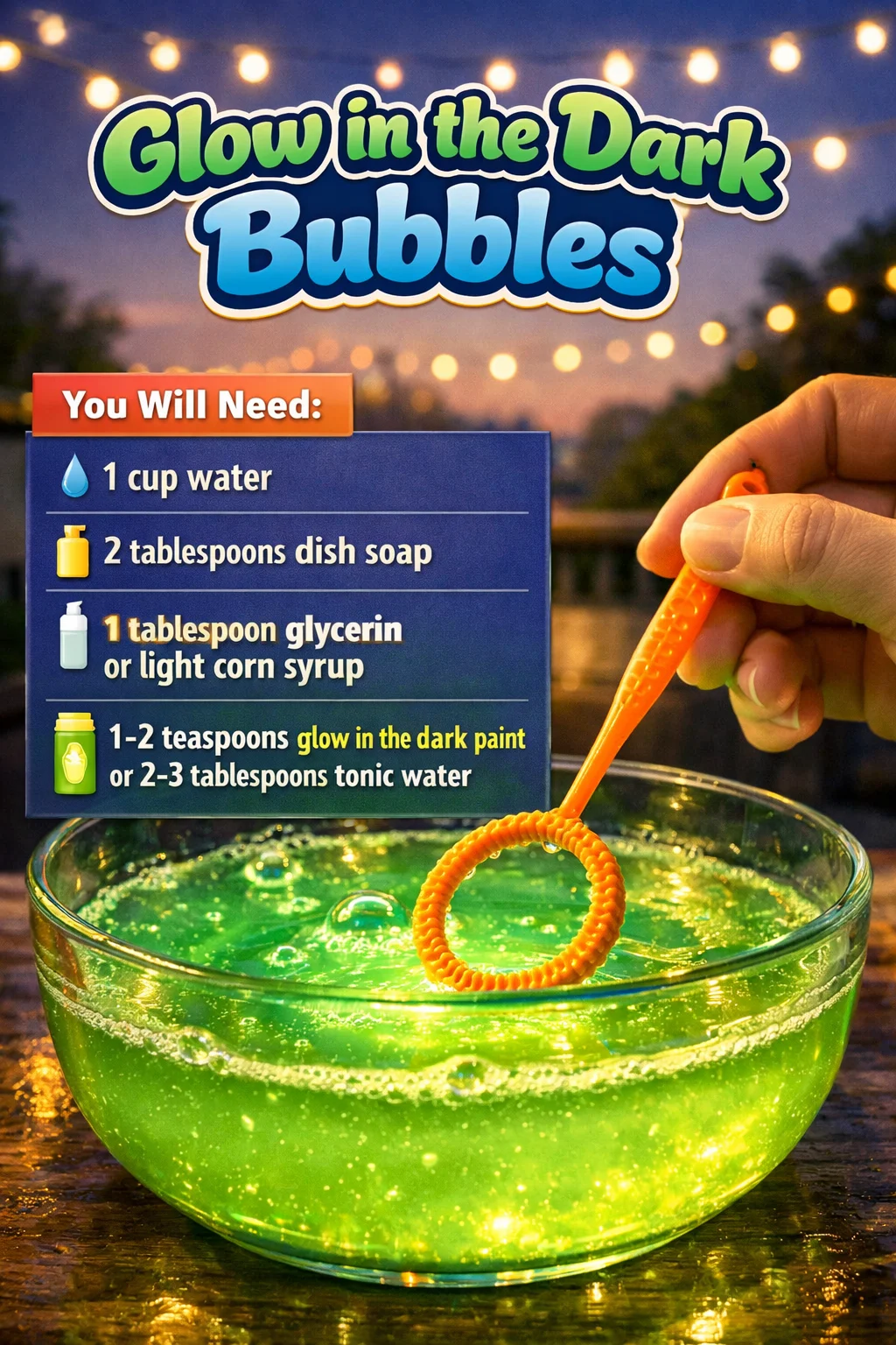 Colorful glow in the dark bubbles glowing in a dark environment.