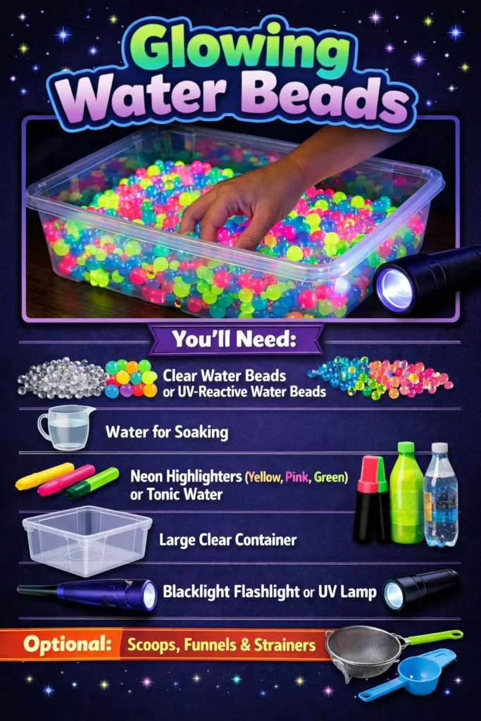 Colorful glowing water beads for sensory play and decoration