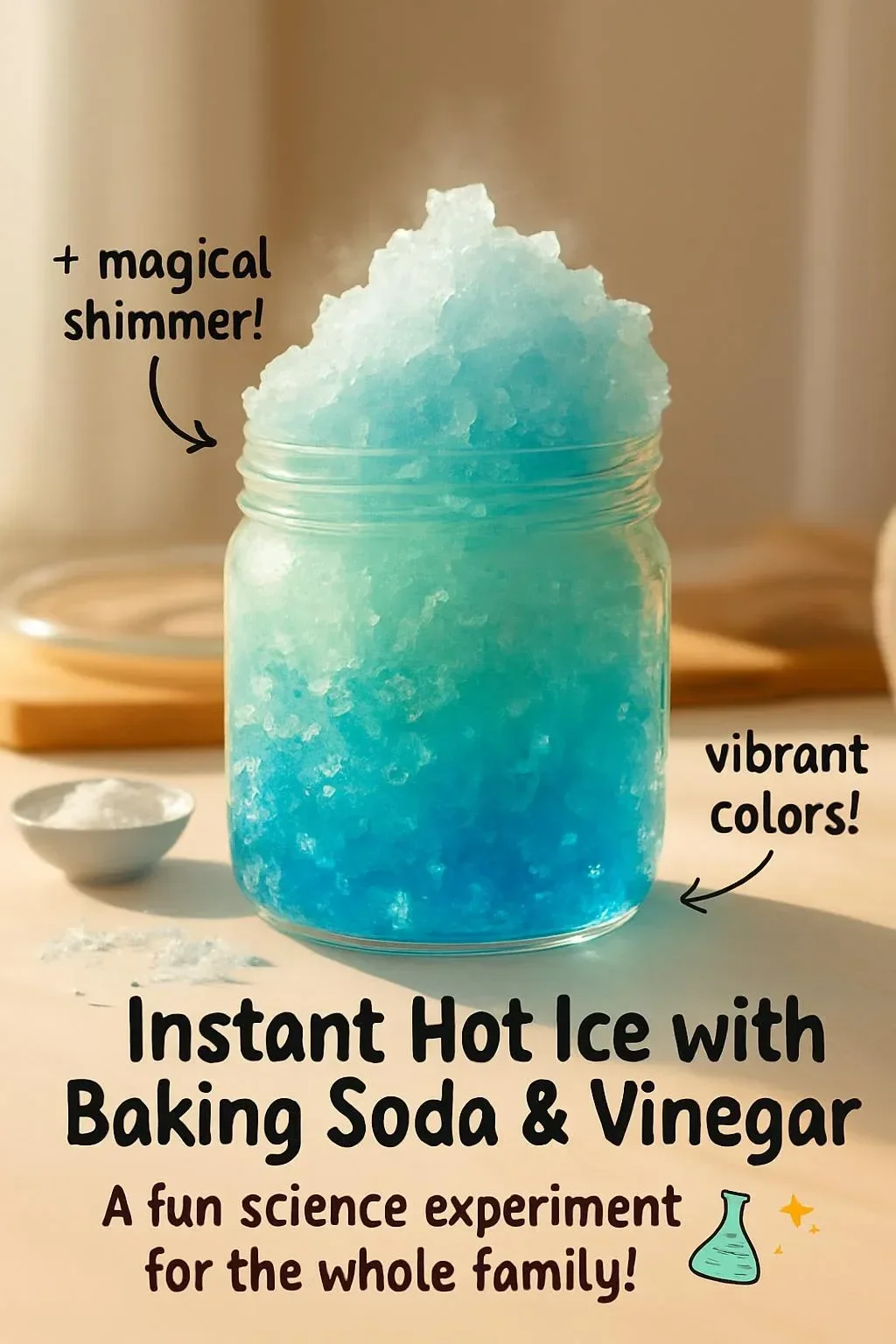 Instant hot ice experiment using baking soda and vinegar.