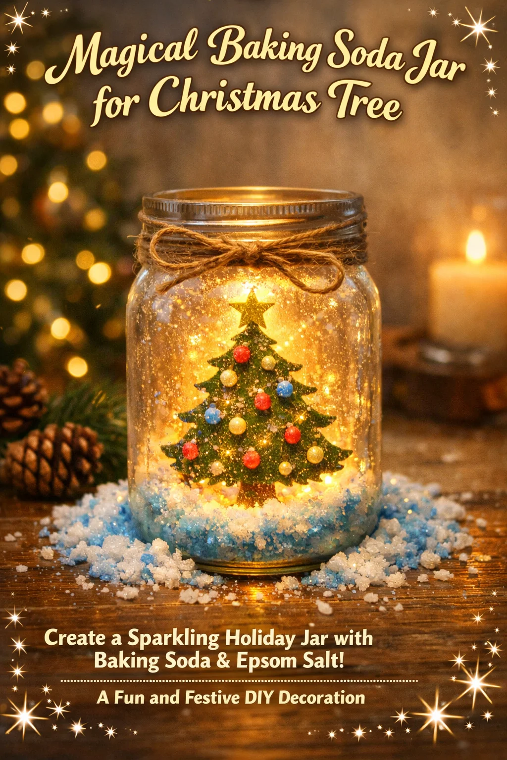 Magical Baking Soda Jar decorated for Christmas tree ornaments