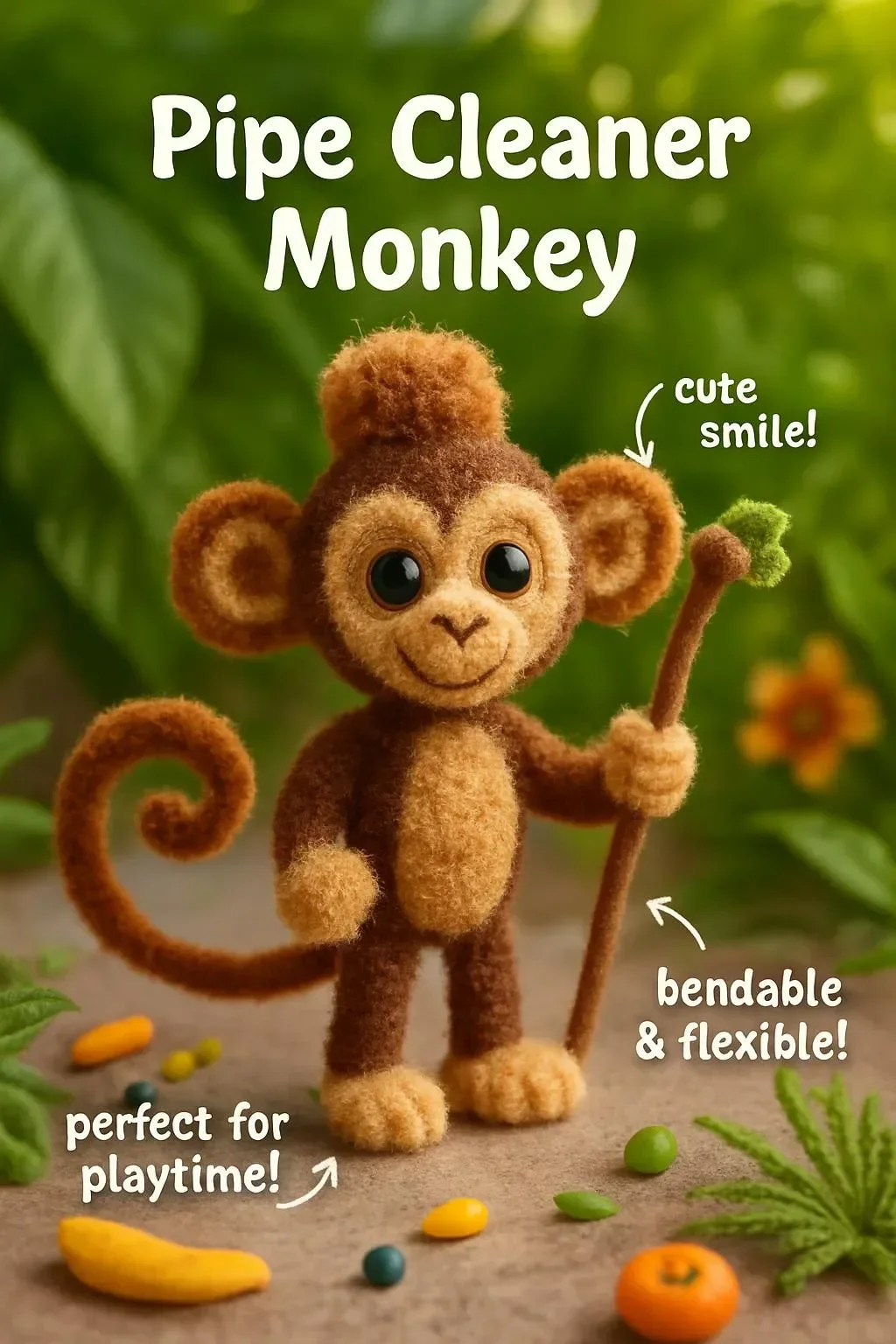 Colorful Pipe Cleaner Monkey craft for kids and beginners.