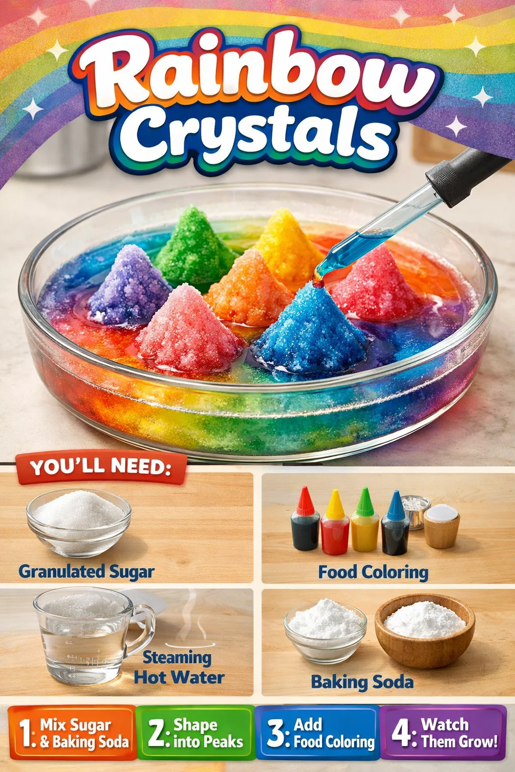 Colorful rainbow crystals showcasing their unique shapes and vibrancy.