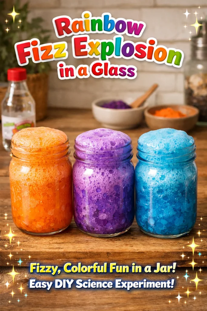 Colorful Rainbow Fizz explosion in a glass with vibrant layers