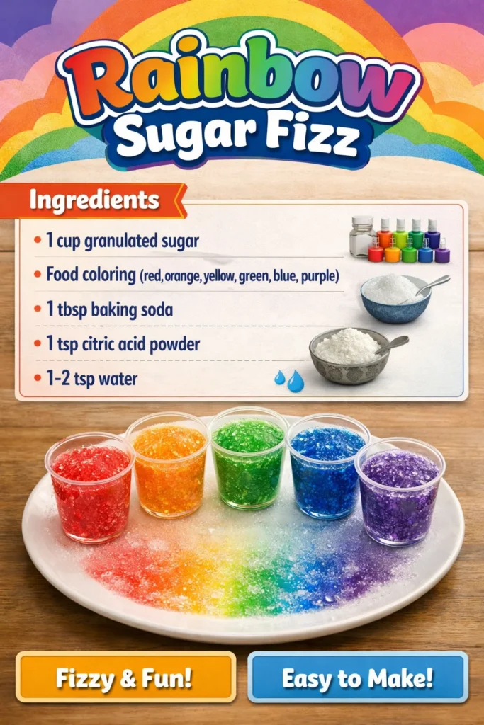Colorful Rainbow Sugar Fizz drink in a sparkling glass.
