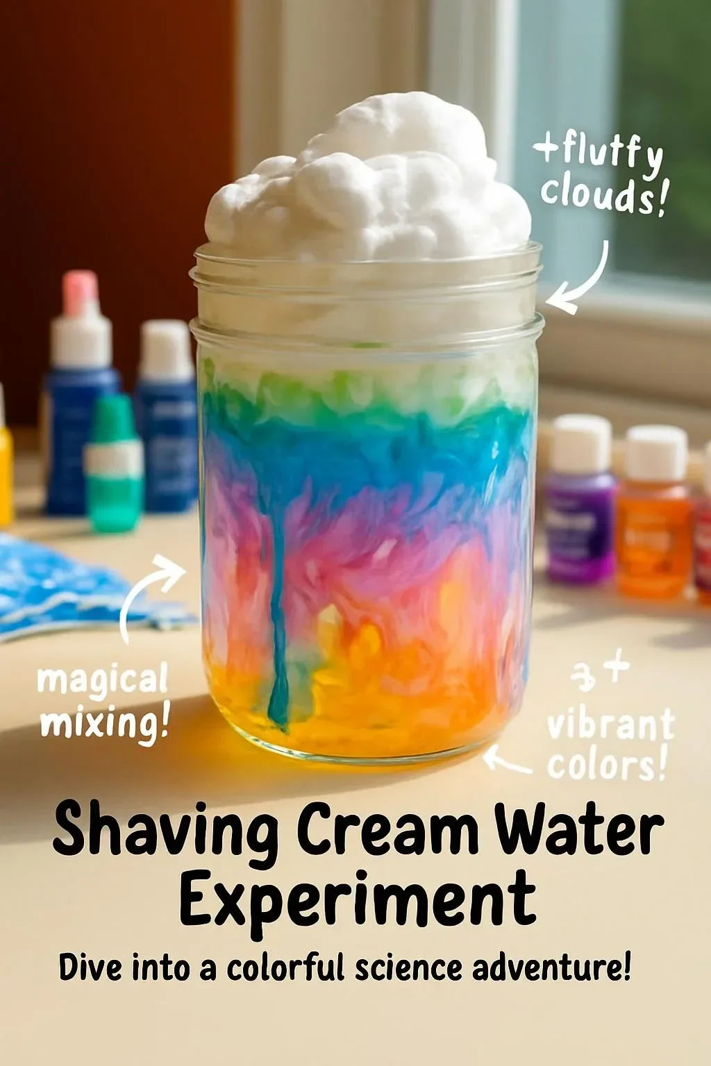 Shaving cream water experiment showcasing the interaction of shaving cream and water.