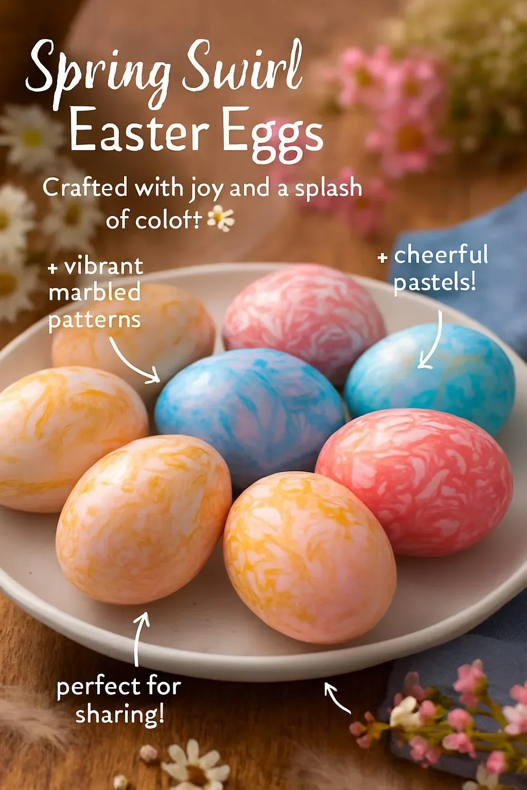 Beautifully decorated Spring Swirl Easter eggs with colorful patterns