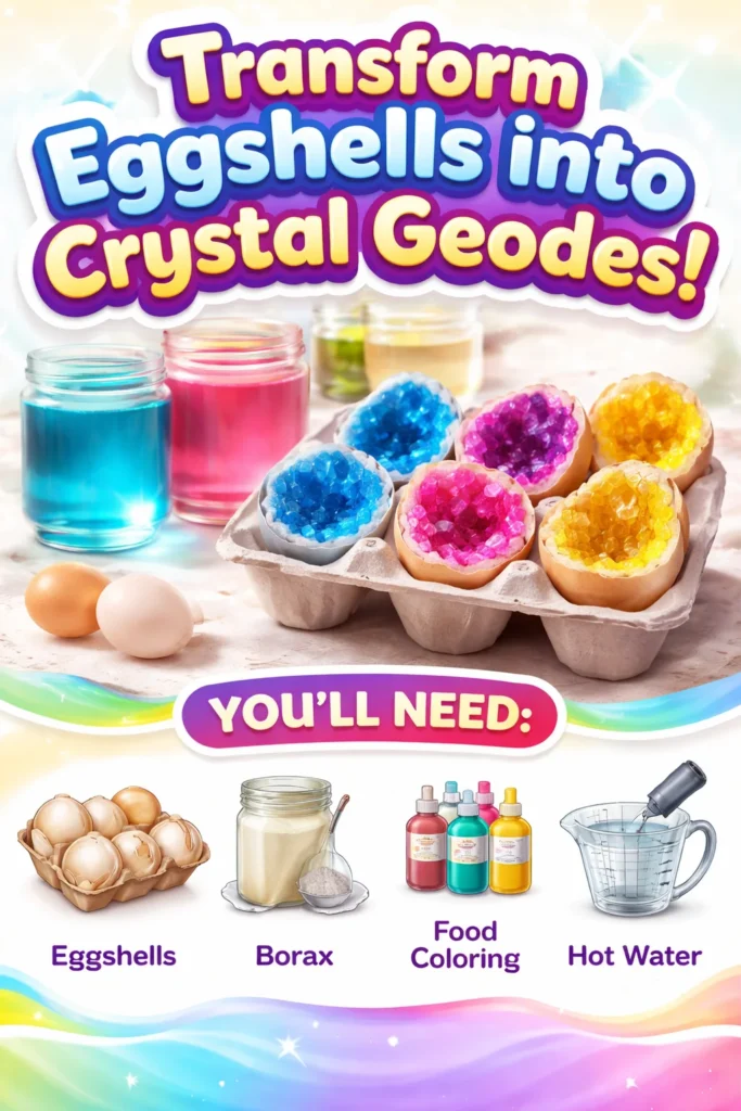 Colorful eggshell geodes showcasing vibrant crystals and artistic design.