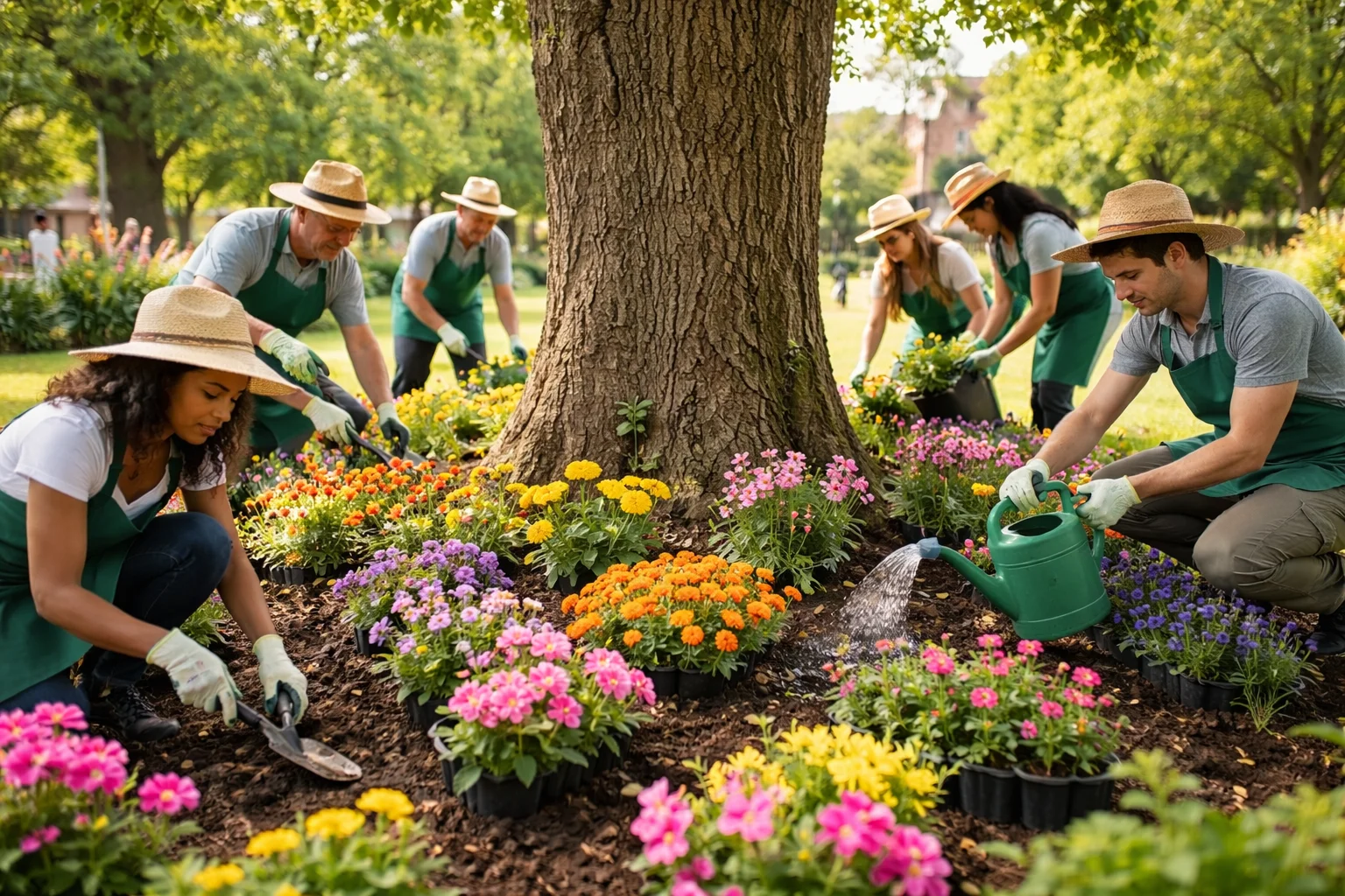 Flower-Filled Tree Bed