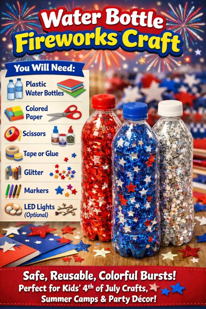 Colorful water bottle fireworks craft project for kids