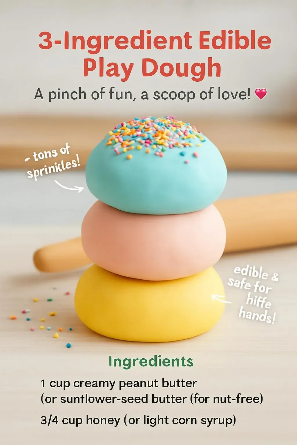 3-Ingredient Edible Play Dough recipe for safe and fun children's activities