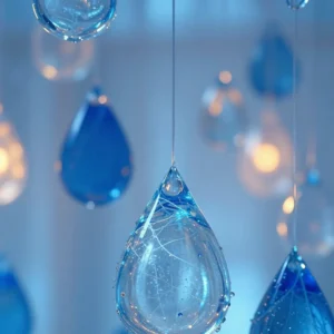 Colorful Blue Crayon Raindrop Suncatchers enhancing natural light in a sunny window