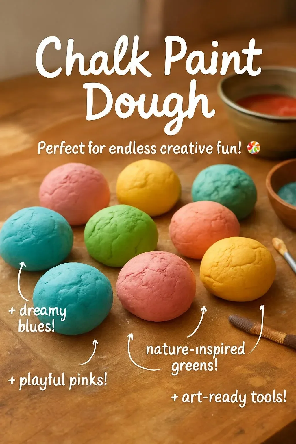 Colorful chalk paint dough for creative DIY projects and crafts