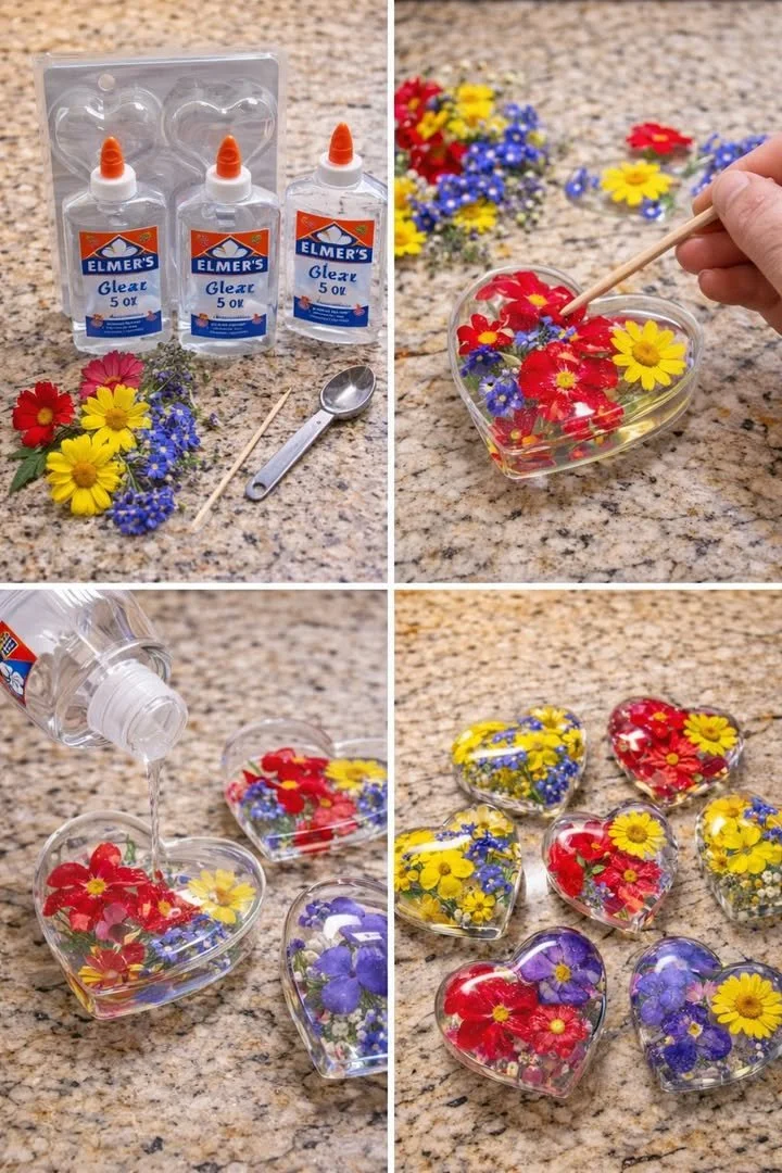 Clear Glue Flower Hearts
