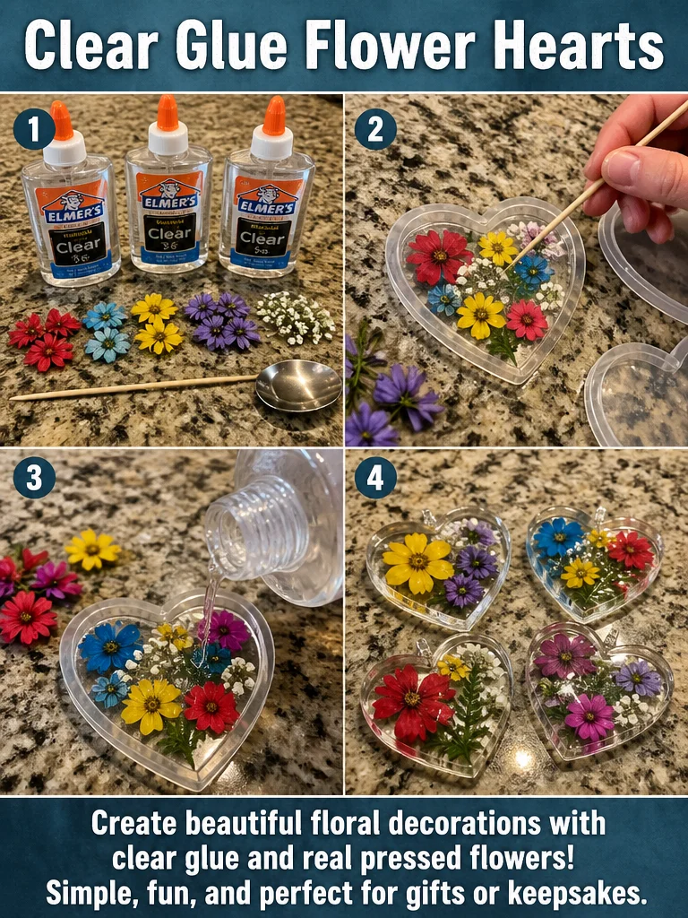 Clear Glue Flower Hearts