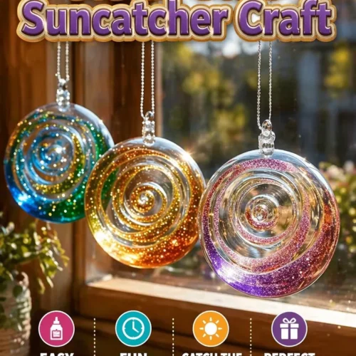Colorful suncatchers made with clear glue for craft activities