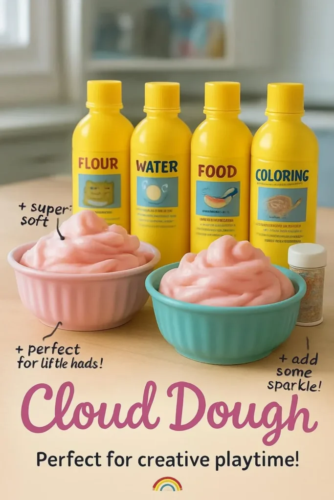 Colorful cloud dough in various shapes for sensory play