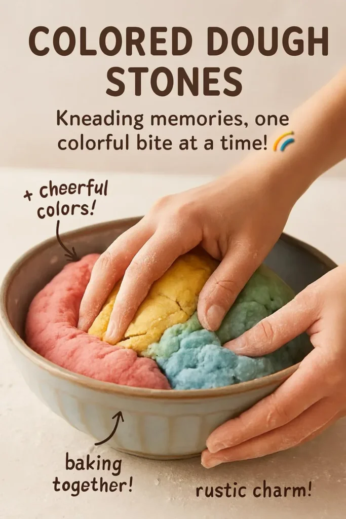 Vibrant colored dough stones for creative art projects.