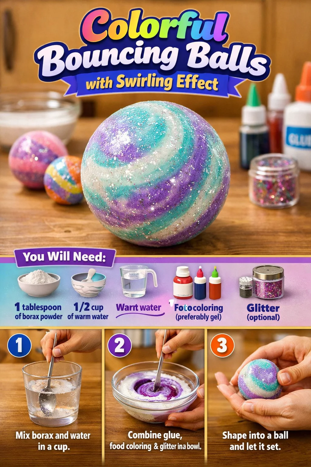 Colorful bouncing balls with a swirling effect in vibrant colors