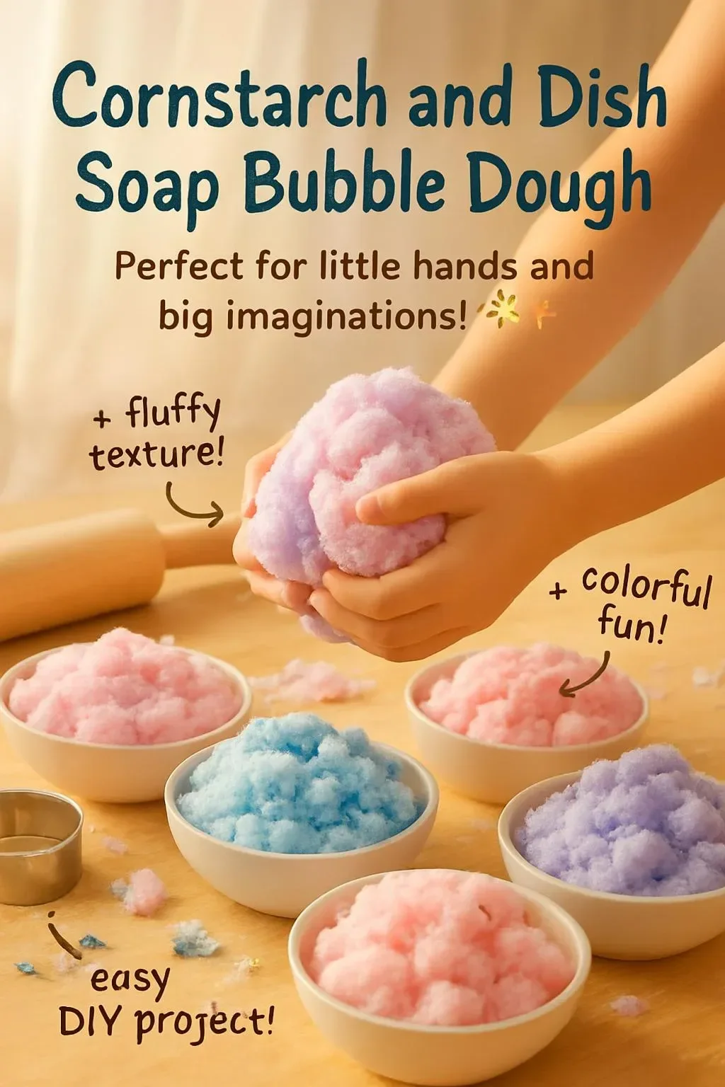 Colorful bubble dough made from cornstarch and dish soap