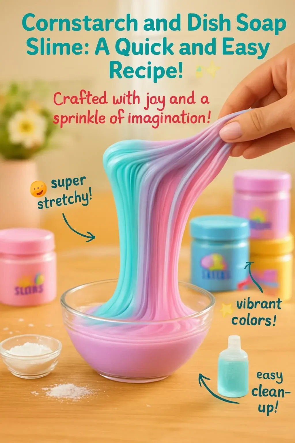 Homemade cornstarch slime recipe with dish soap for kids
