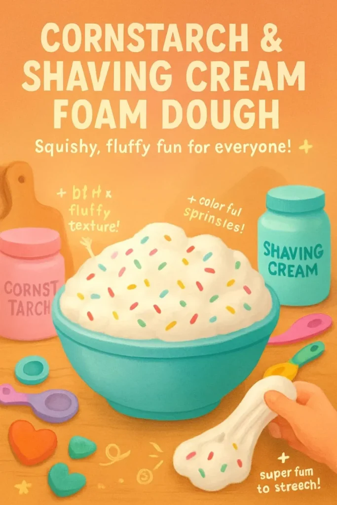 Colorful foam dough made from cornstarch and shaving cream for sensory play