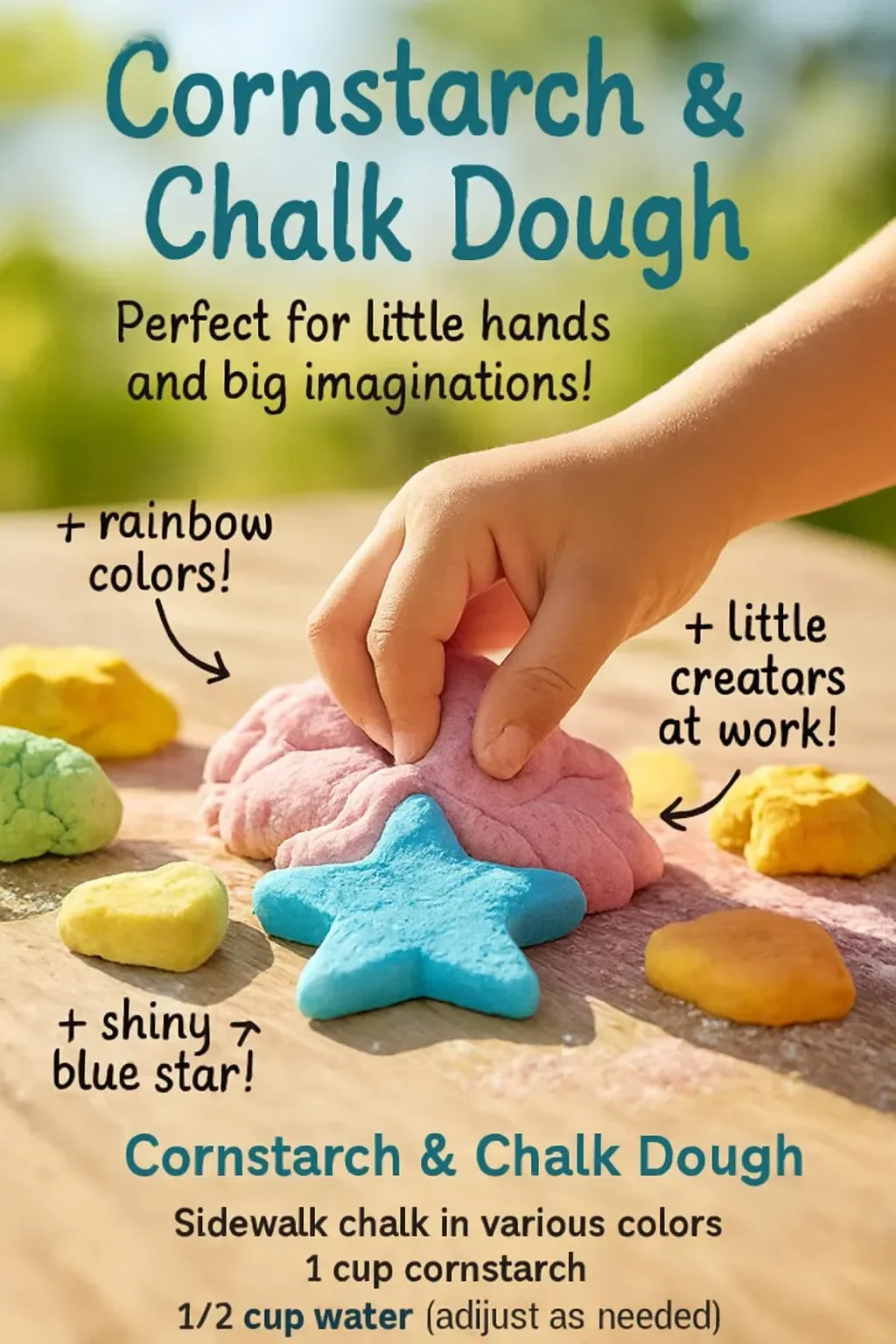 Colorful cornstarch and chalk dough used for creative crafting projects.