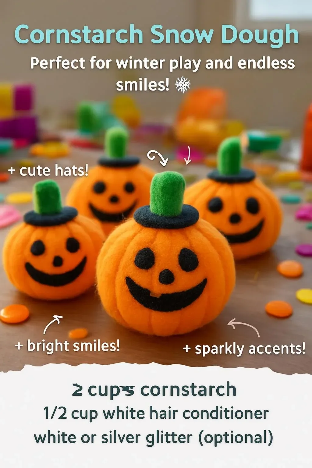 Fluffy cornstarch snow dough for sensory play and winter activities.