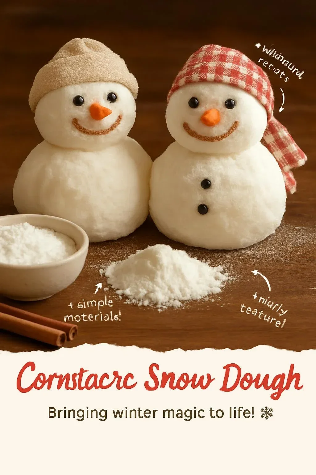 Homemade cornstarch snow dough for crafting and sensory play.